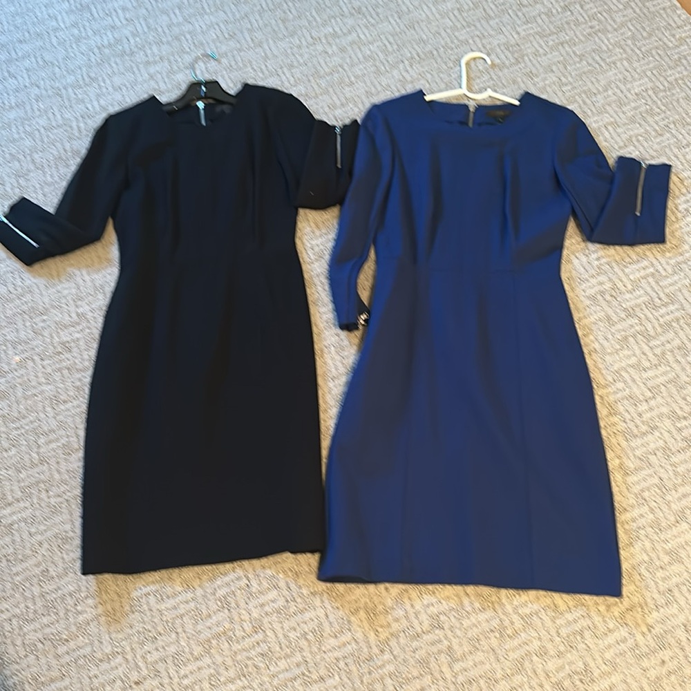 J. Crew bundle of two Ponte Knit dress ¾ Sleeve Zippers, Blue  and black size 0